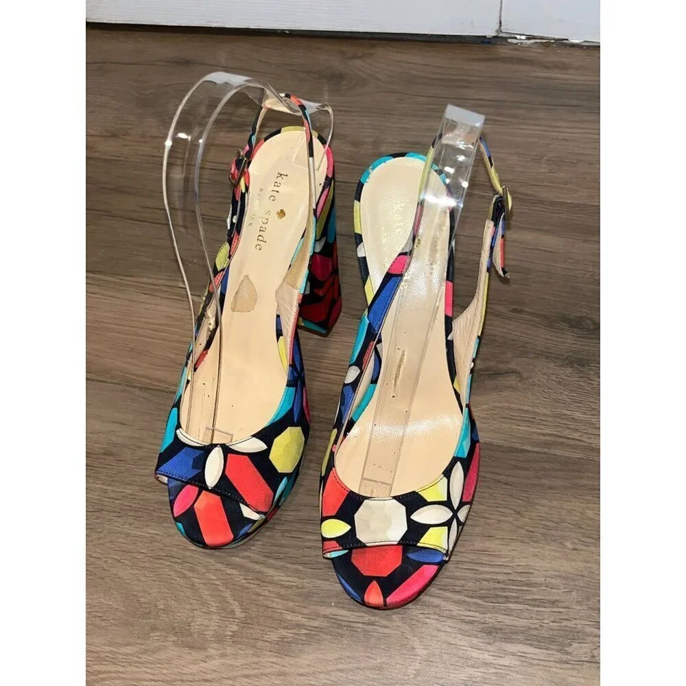 Kate Spade Multicolour Slingback Platform Heels Peep Toe Sandel Women's tSize 7